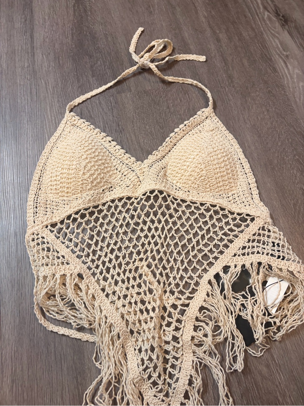 Charlotte Russe Beige Crochet Halter Bodysuit